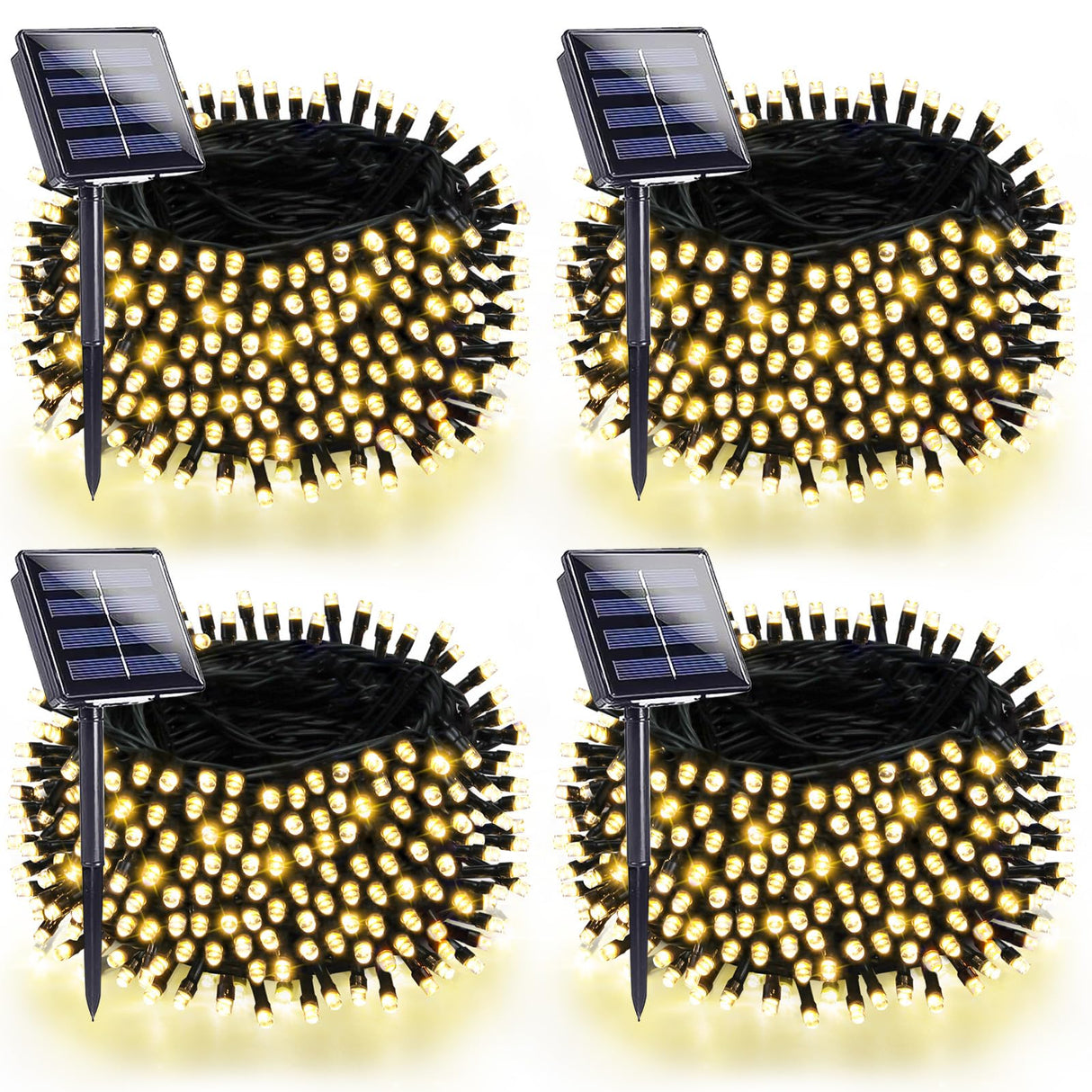 4 Pack 180FT Solar String Lights for Outside, Super Bright 320 LED Solar Christmas Light Outdoor Waterproof with 8 Modes, Green Wire Solar Twinkle Fairy Lights for Xmas Tree Party Yard (Warm White)
