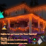 YEGUO 33ft 400 LED Orange Halloween Lights, Connetable Icicle Light Outdoor Waterproof, 8 Modes Christmas Lights Indoor Plug in for Thanksgiving House Patio Fall
