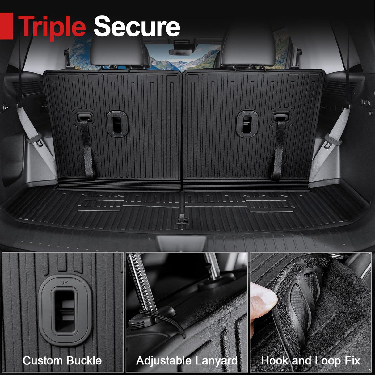 HOUCLEMIC Floor Mats for 2025 Hyundai Santa Fe, All Weather TPE Cargo Mat with Backrest Mat Interior Car Mats Protection for Hyundai Santa Fe Calligraphy Accessories (Fit Hybrid and Fuel) 2024 2025