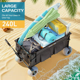 VARRONOBE Beach Wagon with Big Balloon Wheels for Sand, 240L Collapsible Wagon, 9x4 Wide Wheels, 450lbs Heavy Duty Beach Cart with Side Covers & Zipper Pockets, 600D Oxford Fabric, Black