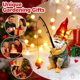 Solar Garden Gnome Statues, Outdoor Fishing Gnome with Butterfly Solar Lights Waterproof, Birthday Gifts for Mom Women Mother's Day, Garden Figurines for Yard Decor Patio Porch Lawn Ornaments