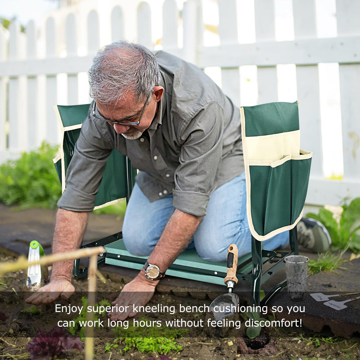 KVR Upgraded Garden Kneeler and Seat with Thicken & Widen Soft Kneeling Pad,Heavy Duty Foldable Gardener Stool with 2 Tool Pouches,Gardening Gifts for Women Mom Men Seniors¡­…
