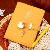 CAGIE Diary with Lock and Key for Girls Heart Shaped Lock Diary for Women PU Leather Kids Journal Secret Notebook with Lock for Travel Cute Diary for Gifts, 5.3 x 7 inches, Yellow