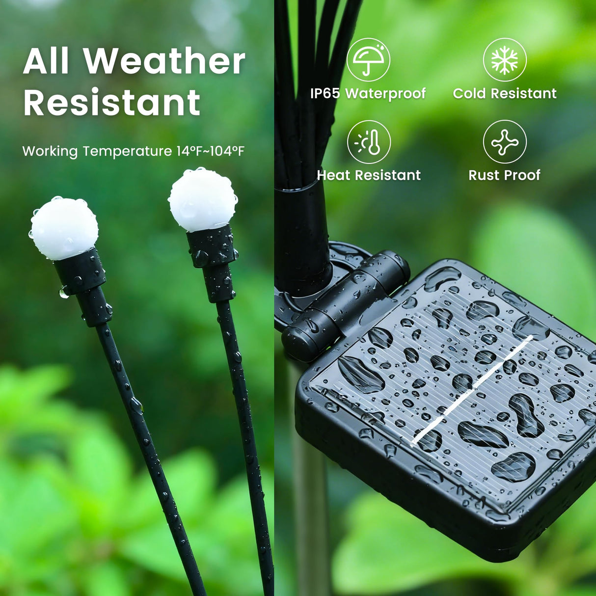 PATIOPIA Solar Garden Lights, LED Swaying Solar Lights Outdoor Waterproof, Warm White Firefly Outdoor Decorative Lights, Garden Decor, Yard, Patio, Pathway Decoration Gardening Gifts (4 Pack)