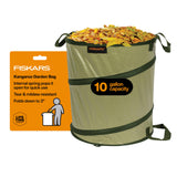 Fiskars Kangaroo Collapsible Garden Bag for Yard Waste, 10 Gallon Reusable Container for Lawn Care and Gardening