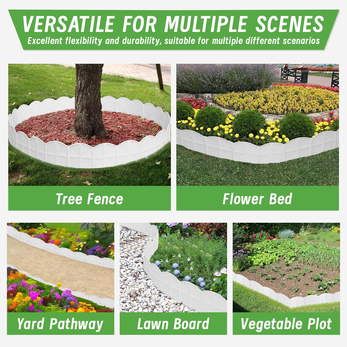 6 Inch Tall 20Ft White Landscape Edging Border with 7.8In Stakes,20Pcs