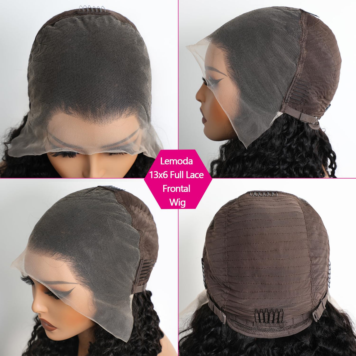 Lemoda 13x6 Full Lace Frontal Wig Human Hair 28 inch 200% Density 12A Virgin 13x6 Deep Wave Frontal Wigs Human Hair HD Transparent Lace Wig Deep Wave Lace Front Wig Human Hair Water Wave Wigs