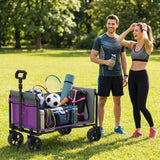 Holacamking Portable Collapsible Wagon Cart, Foldable Cart with Removable Side, Utility Groceries Wagon for Dogs Pets Camping Beach Shopping Sports Gardeing Fishing, Purple