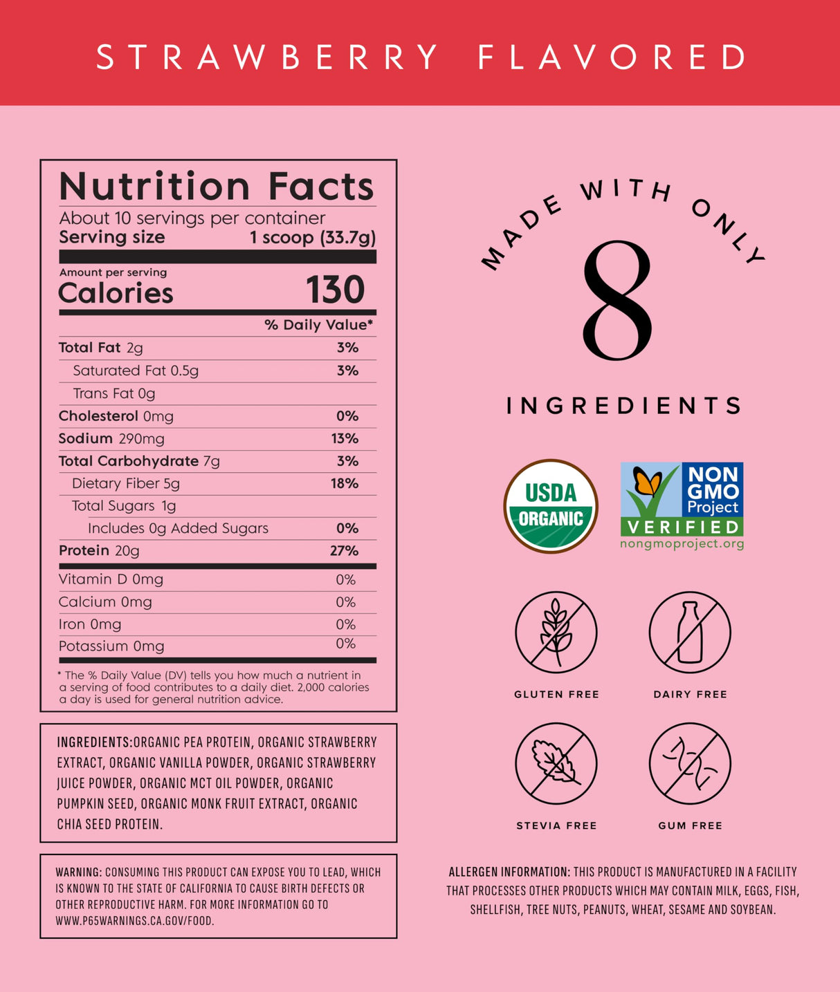 Truvani Vegan Pea Protein Powder | Strawberry | 20g Organic Plant Based Protein | 10 Servings | Keto | Gluten & Dairy Free | Low Carb | No Added Sugar