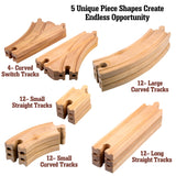 Wooden Train Track 52 Piece Set-18 Feet Of Track Expansion - 5 Distinct Pieces - 100% Compatible with All Major Brands Including Thomas Wooden Railway System: Screen Free Christmas Gift For Toddlers