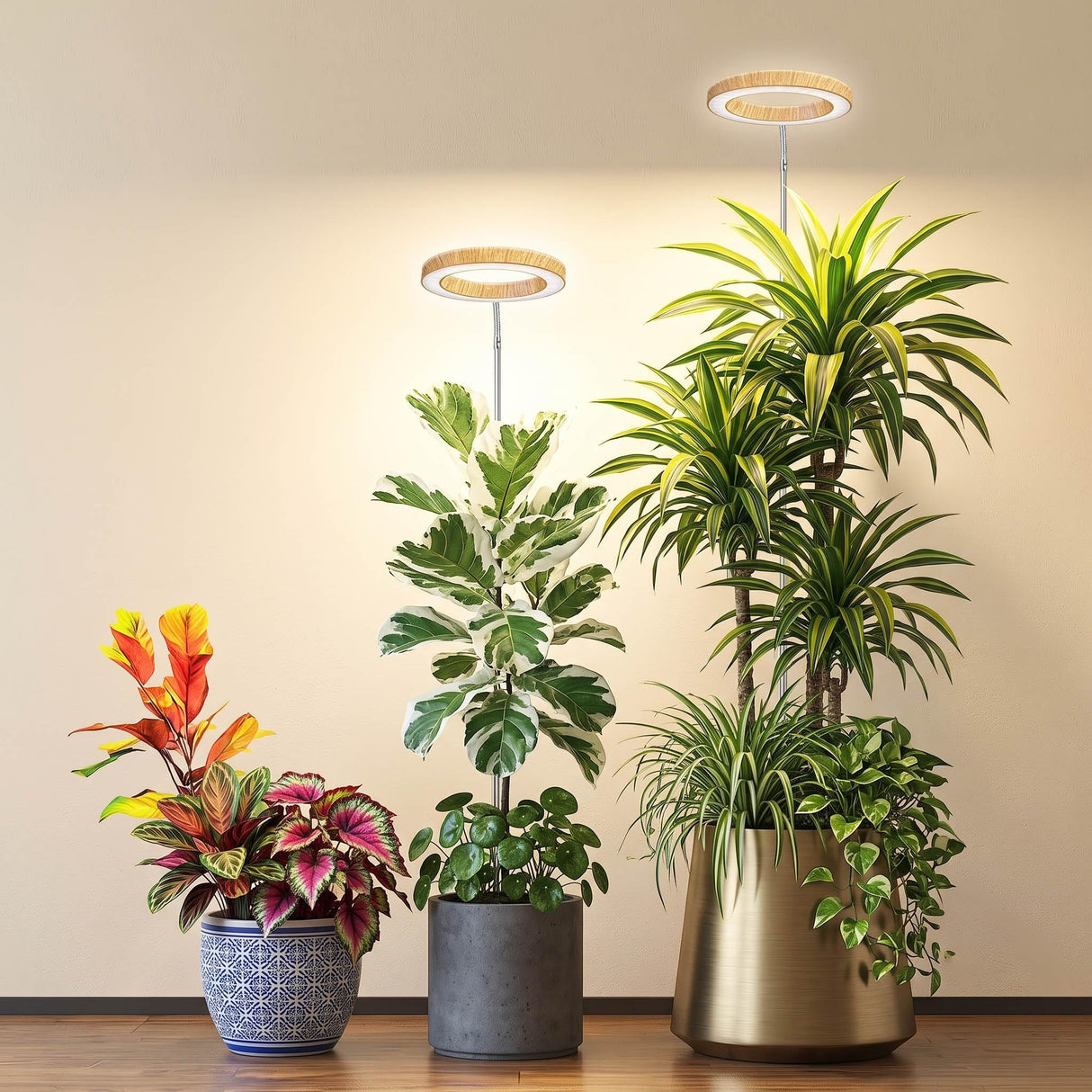 Grow Lights for Indoor Plants Full Spectrum,6.3" LED Wood Grain Plant Grow Light, 9.8-65in Height Adjustable Plant Lights Growing Lamp with Auto Timer 3H/9H/12H,10 Dimmable Levels (Wood Grain 1 Pack)