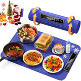 Warming mat for Food, Food Warming Mat - New Upgraded Fast Heating Silicone Electric Warming Tray, Larger Touch Screen, Higher Feet, Roll Up Warming Mat for Food, Portable Food Warmer, Blue