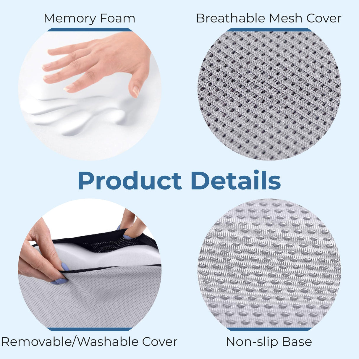 5 STARS UNITED Seat Cushion for Tailbone Pain Relief – Memory Foam Lifting Pillow for Coccyx, Hip, Hemorrhoid, Sciatica & Post-Surgery Recovery – Wheelchair, Car, Desk, Gaming & Office Chairs, L Gray