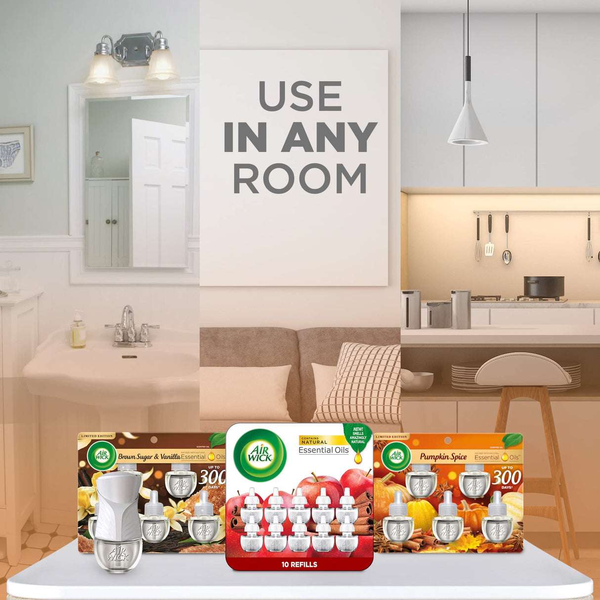 Air Wick Plug in Scented Oil Refill, 5ct, Forest Spice & Leaves, Fall Scent, Essential Oils, Air Freshener