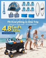 Hikenture Beach Wagon with Balloon Wheels, 7.5“ Big Wheel Collapsible Wagon