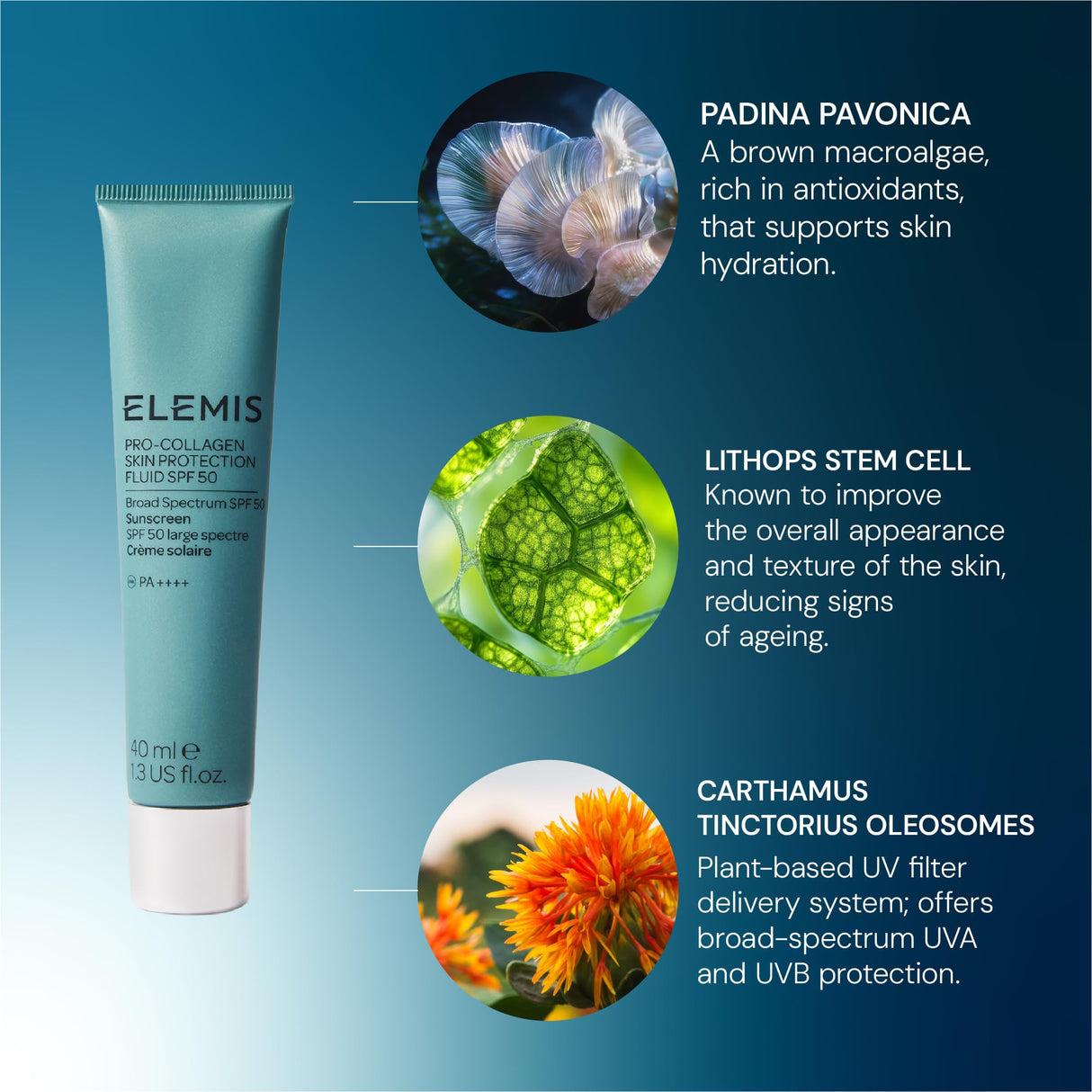 Elemis Pro-Collagen Skin Protection Fluid SPF 50 | Hydrating Face Sunscreen | Lightweight & Fast-Absorbing | 40ml