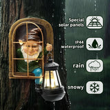 Garden Gnome Decor Outdoor Statue - Gnome With Solar Waterproof Lantern, Whimsical Elf Out The Door Tree Hugger Garden Statues, Home, Fence, Patio, Resin Ornament, Gardening Gift Tree Faces Gnomes