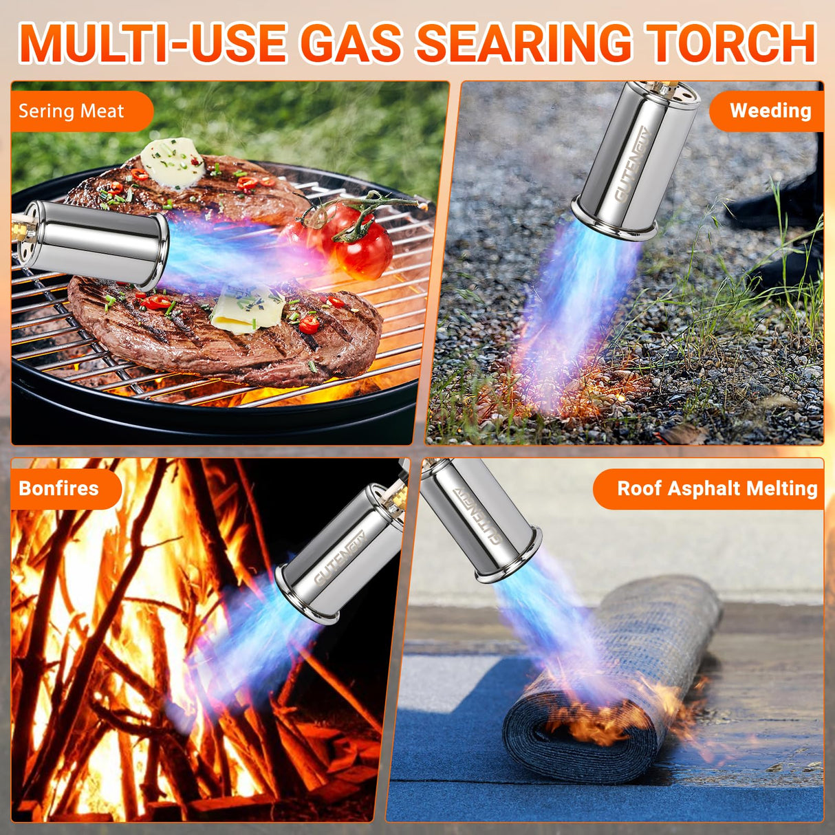 Gutenguy Powerful Propane Grill Torch Gun, Sous Vide Torch With Adjustable Flame, Flamethrower Gun Charcoal Lighter for BBQ, Campfire, Searing Steak, Cooking (Tank Not Included)