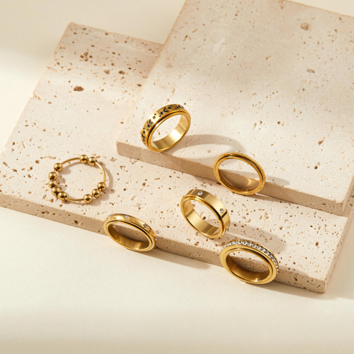 LOFITOR Gold Fidget Rings for Women Men Anti Anxiety Stress Spinner Ring