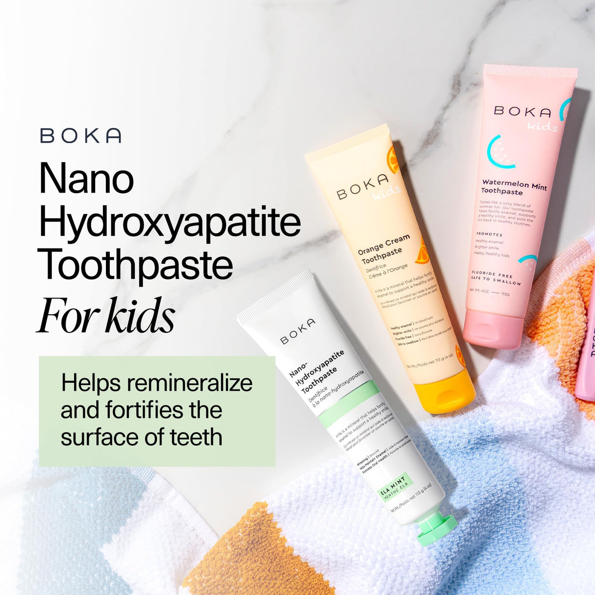 Boka Fluoride Free Toothpaste Nano Hydroxyapatite Toothpaste - Ela Mint, Orange Cream, Watermelon Mint Flavor, 4 oz 3Pk US Manufactured