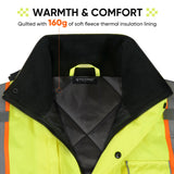 TICONN Waterproof Safety Bomber Jacket, Winter Rain Jacket Hi Vis Reflective, ANSI Class 3 Work Rain Coat (Orange, 2XL)