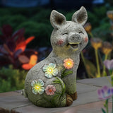 Leekung Solar Pig Statues Garden Decor,Outdoor Statue Sculpture with Led Lights,Solar Garden Decorations Pig Figurines for Patio,Balcony,Yard,Lawn,Unique Housewarming Birthday Gifts for Mom Women