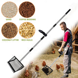 12" Metal Chicken Poop Scooper Rake for Sand with 24 to 68" Handle, Adjustable Chicken Poop Scooper for Poop,Wide 10”Poop Shovel Cleaning Tools, Heavy Duty Sifting Shovel (Black Max)