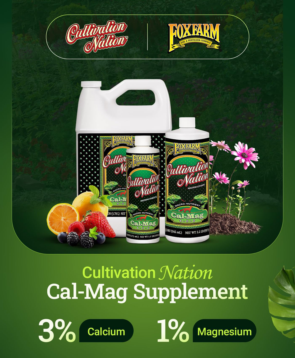 FoxFarm Cultivation Nation Cal-Mag for Plants - 4-0-0, 3% Calcium, 1% Magnesium - 1-Quart