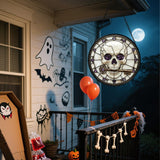 CRISGIF Stained Glass Window Hanging - Halloween Scary Skull Suncatcher for Doors Garden Home Spooky Purple Skeleton Key Sun Catchers Gothic Decor Horror Gifts for Women Men Friend Boy Girl 6.3 in
