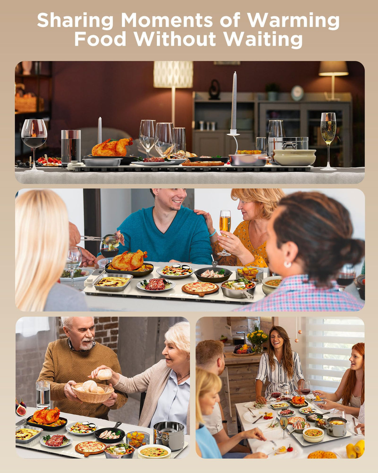FEPPO Food Warming Mat, (XXL 35”x16”) Electric Warming Trays for Buffets Party, Fast Full-Surface Heating Mat for Food with 19 Level Adjustable Temperature and 6 Hours Timer, Roll Up Food Warmer