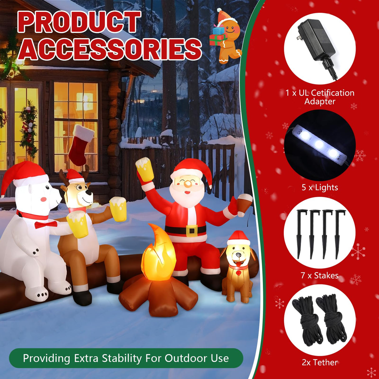 Alupssuc 8FT Christmas Inflatable Outdoor Decoration with Built-in LEDs Lights, Blow-Up Santa Claus, Bear and Deer Keeping Warm for Outside/Indoor Xmas for Yard, Garden, Lawn, Party, Holiday Decor