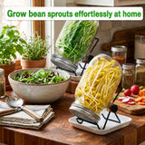 4 Large 1000ML Wide Mouth Mason Jar Sprouting Kit, with Stainless Steel Stand, Drain Tray & Cleaning Brush, High Germination for Beans, Broccoli, Fresh Sprouts