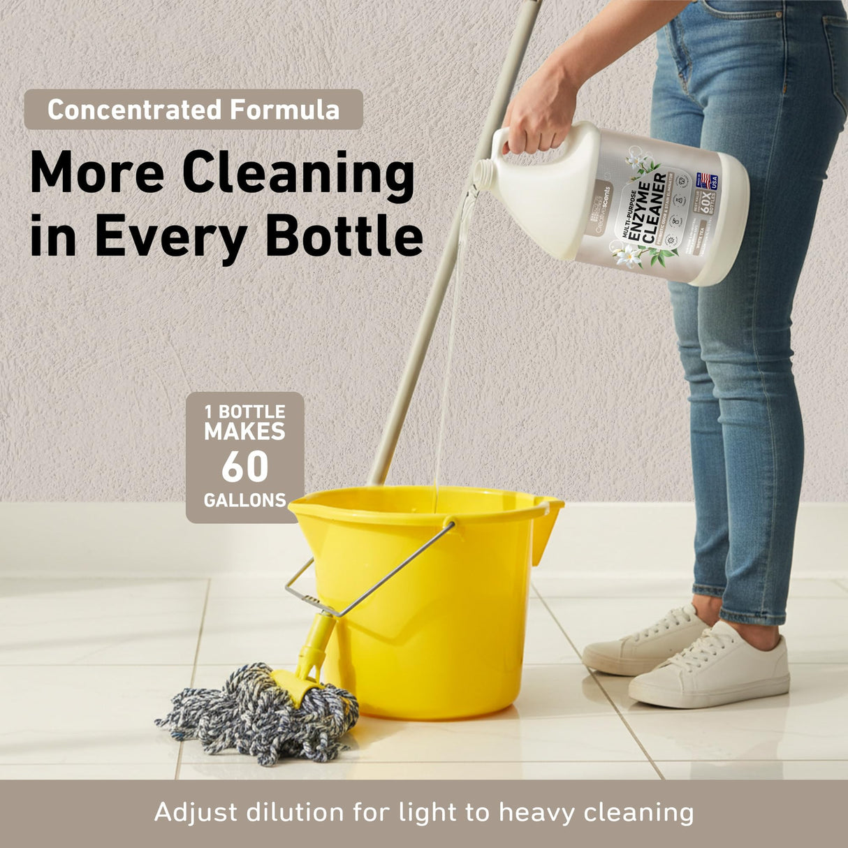 Creative Scents Multipurpose Enzyme Cleaner & Odor Remover | Super Concentrated for Floor, Carpet, Drain | Pet Urine Odor Eliminator | Enzyme Cleaner for Cat Urine & Dog Poop | 1 Gallon - White Tea