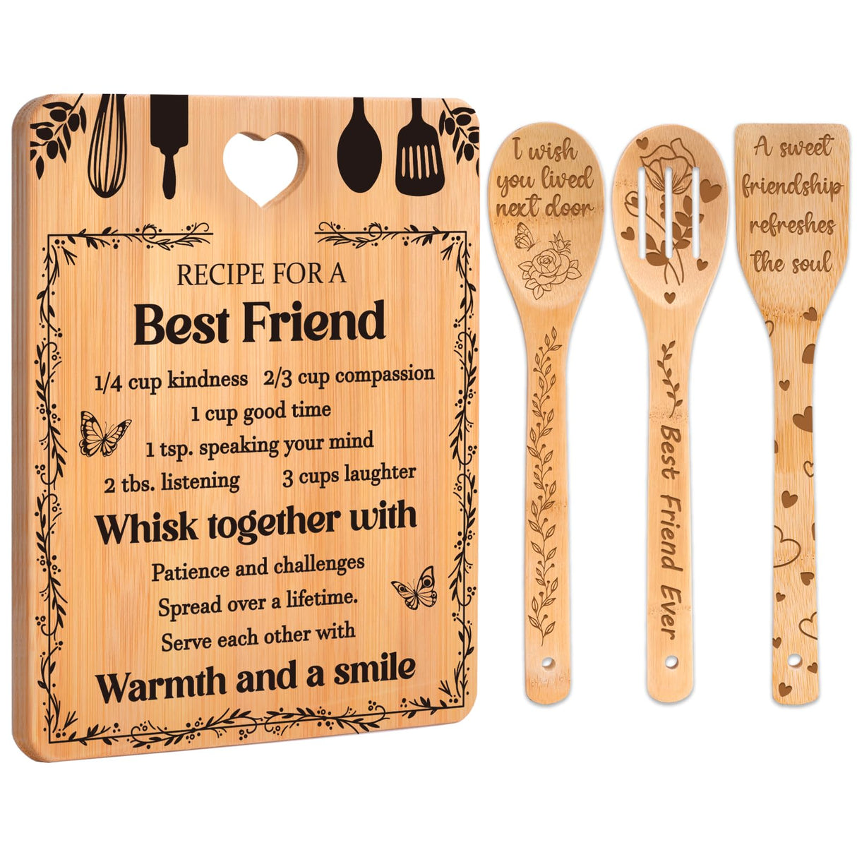 Best Friend Birthday Christmas Gifts for Women - Bamboo Cutting Board Set, Bestie Friendship Gifts for Women, Ideal Gifts for Birthday Graduation Wedding Job Move House Christmas Thanksgiving.