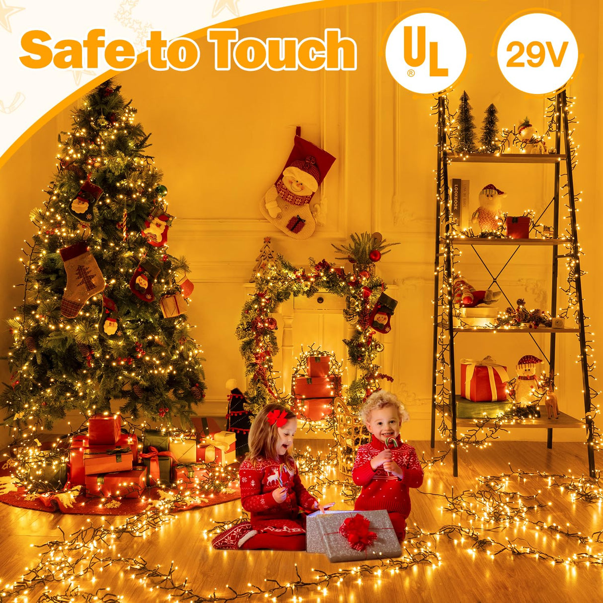 Ollny Cluster Christmas Lights 1000LED 49FT, Warm White Tree Lights 8 Modes Timer Remote, Waterproof String for Outdoor Indoor Outside Garland Xmas Decorations