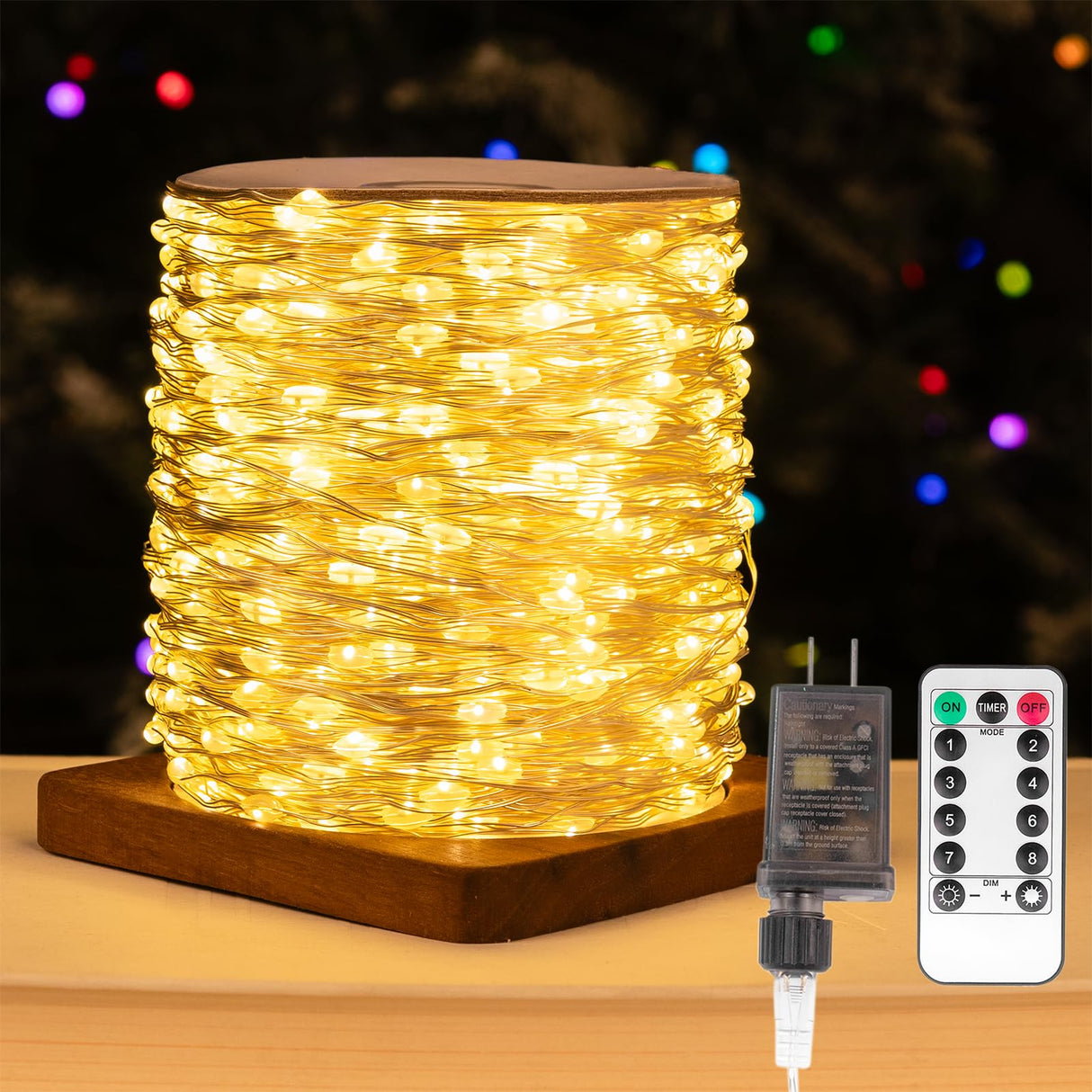 ZELUXDOT Fairy Lights Plug in,200FT 600LEDs Waterproof Led String Lights,8 Modes Remote Twinkle Light for Outdoor Indoor Christmas Wedding Birthday Garden Party Decorations,Silver Wire,Warm White