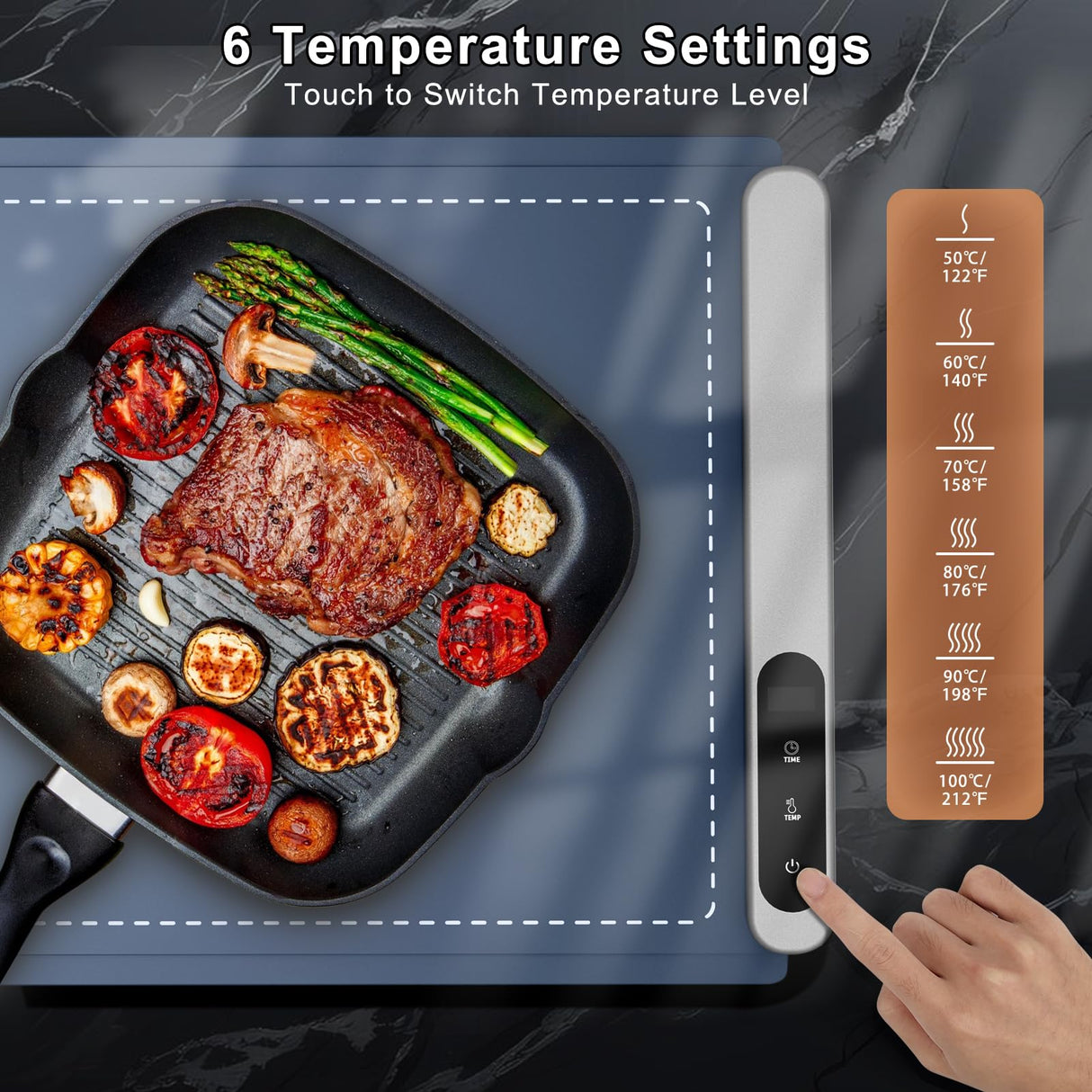 FYY Extra Large Warming Mat for Food - Rapid and Full Surface Heating, 6 Temp Settings, 6H Timer, Rollable Portable Food Warming Mat for Gatherings, Parties, Keep Meal Warm (XX Large Size, Navy)