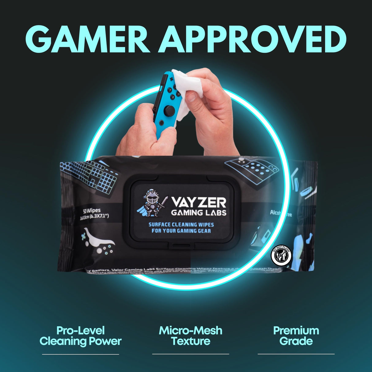 Vayzer Gaming Labs Gaming Peripheral Wipes, Keyboard Cleaner & Electronic Wipes, Safe for Controllers, Keyboards, Laptops, PCs & Mice – Alcohol-Free, Unscented, Paraben-Free, Cleaning Wipes - 50 Pack