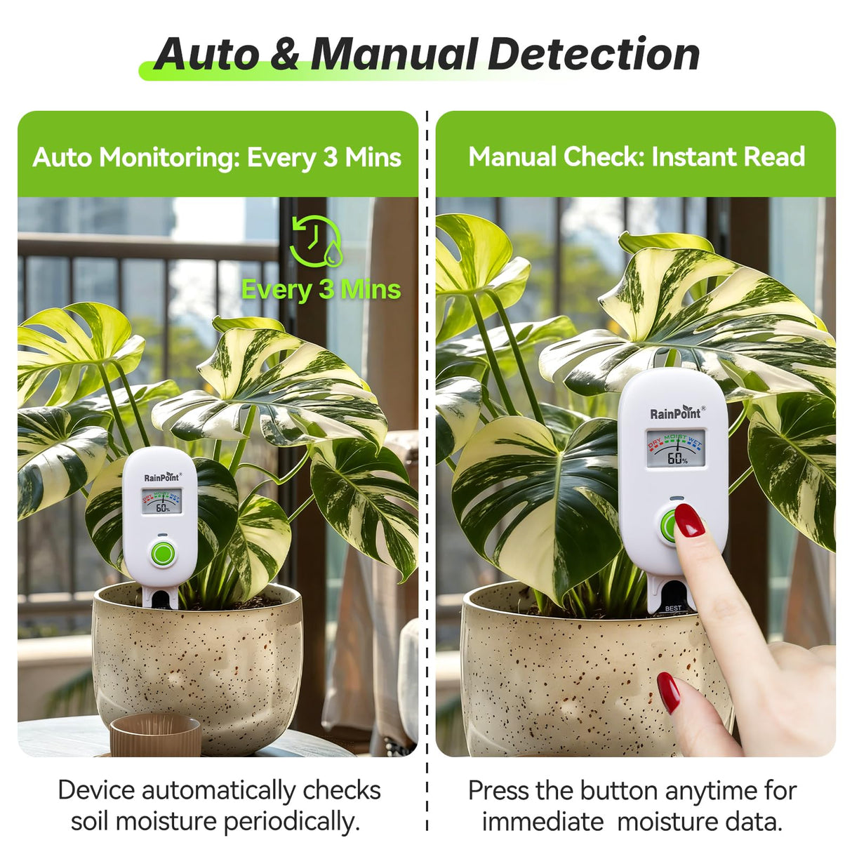 RAINPOINT Smart Soil Moisture Meter,Visual Gauge, Optional WiFi Hub for App