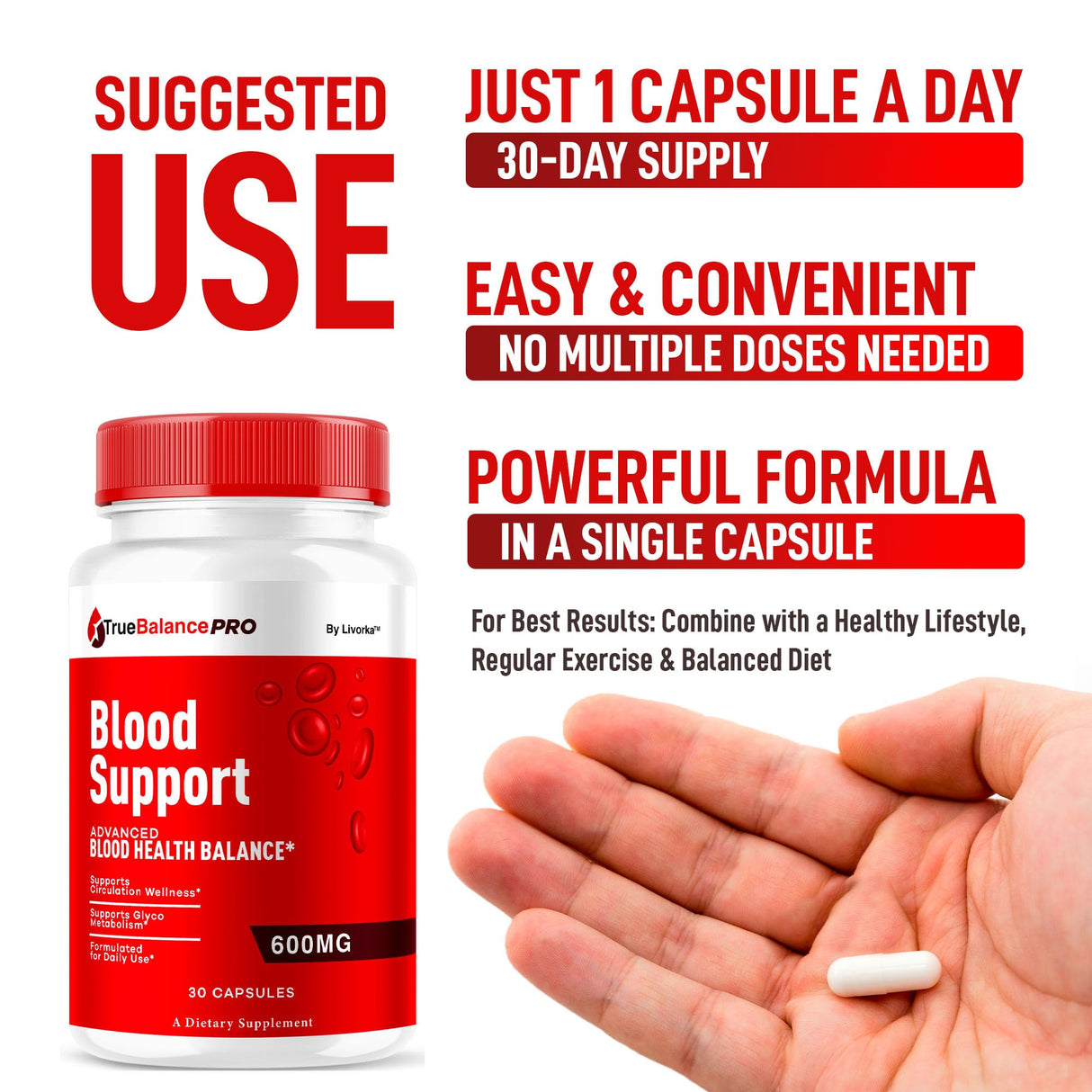 True Balance Blood Support Pro Glycogen Capsules Maximum Strength, TrueBalancePro Pills Supplement Multivitamin All Natural Advanced Formula Daily Health & Wellness, 30 Capsules for 1 Month