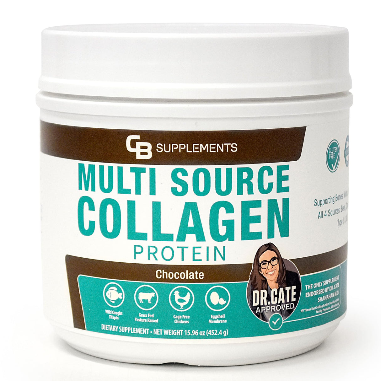 CB Supplements Multi Collagen Protein – Hydrolyzed Collagen for Joint, Skin, Gut, Hair & Nail Health – Chocolate Flavored Powder with Types I, II, III, V & X – Grass-Fed & Clean – 58 Servings