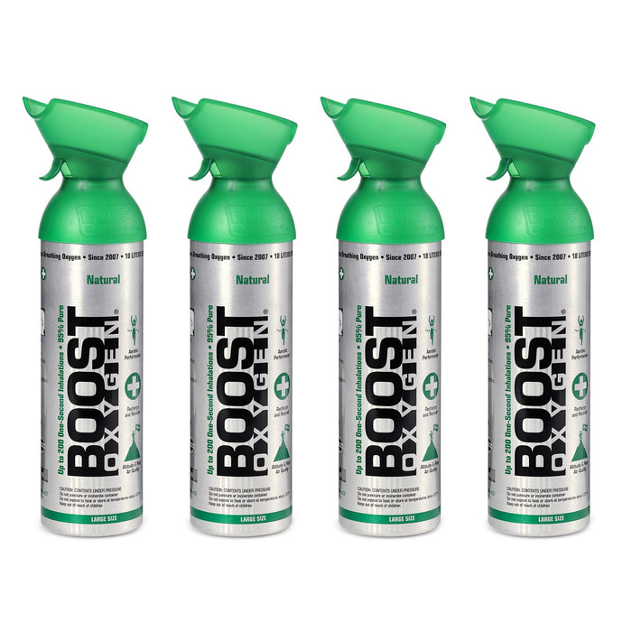 Boost Oxygen Large Natural Aroma 10 Liter Canister | Respiratory Support for Aerobic Recovery, Altitude, Performance and Health (4 Pack)