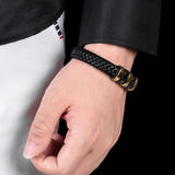LJWVX Mens Black Leather Bracelets, Braided Leather Wristband CuffBracelet for Men, Gift for Dad