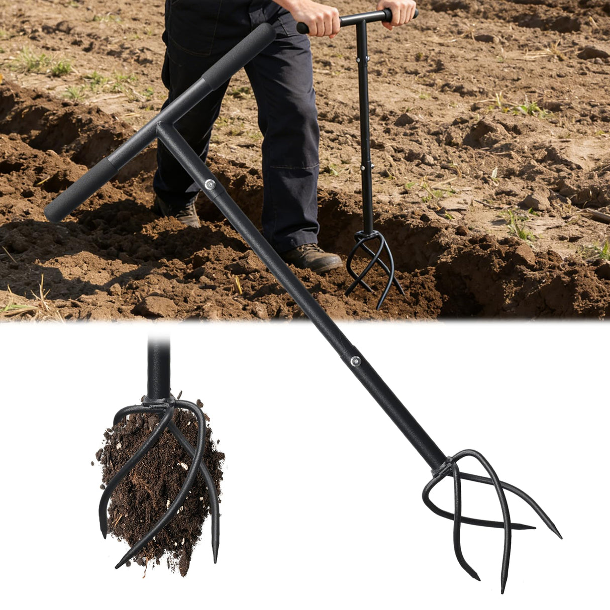 Hand Tiller Garden Tool 3 Ft Garden Claw Hand Tool Sturdy Garden Hand Tiller for Gardening Labor Saving Twist Tiller for Soil Tillage, Weed Control Lawn Aeration