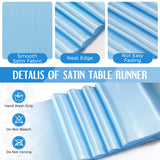 Tudomro 16 Pcs White and Light Blue Round Plastic Tablecloth and Satin Table Runner Set 84 Inch Round Covers 12 x 108 Inch Table Runners for Christmas Wedding Birthday Party Baby Shower