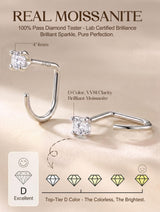 GEMQUEEN Moissanite Half Hoop Earrings, 925 Sterling Silver, 4mm