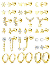 BESTEEL Hypoallergenic Flat Back Earrings Cartilage Earring Stacks 18 Pairs