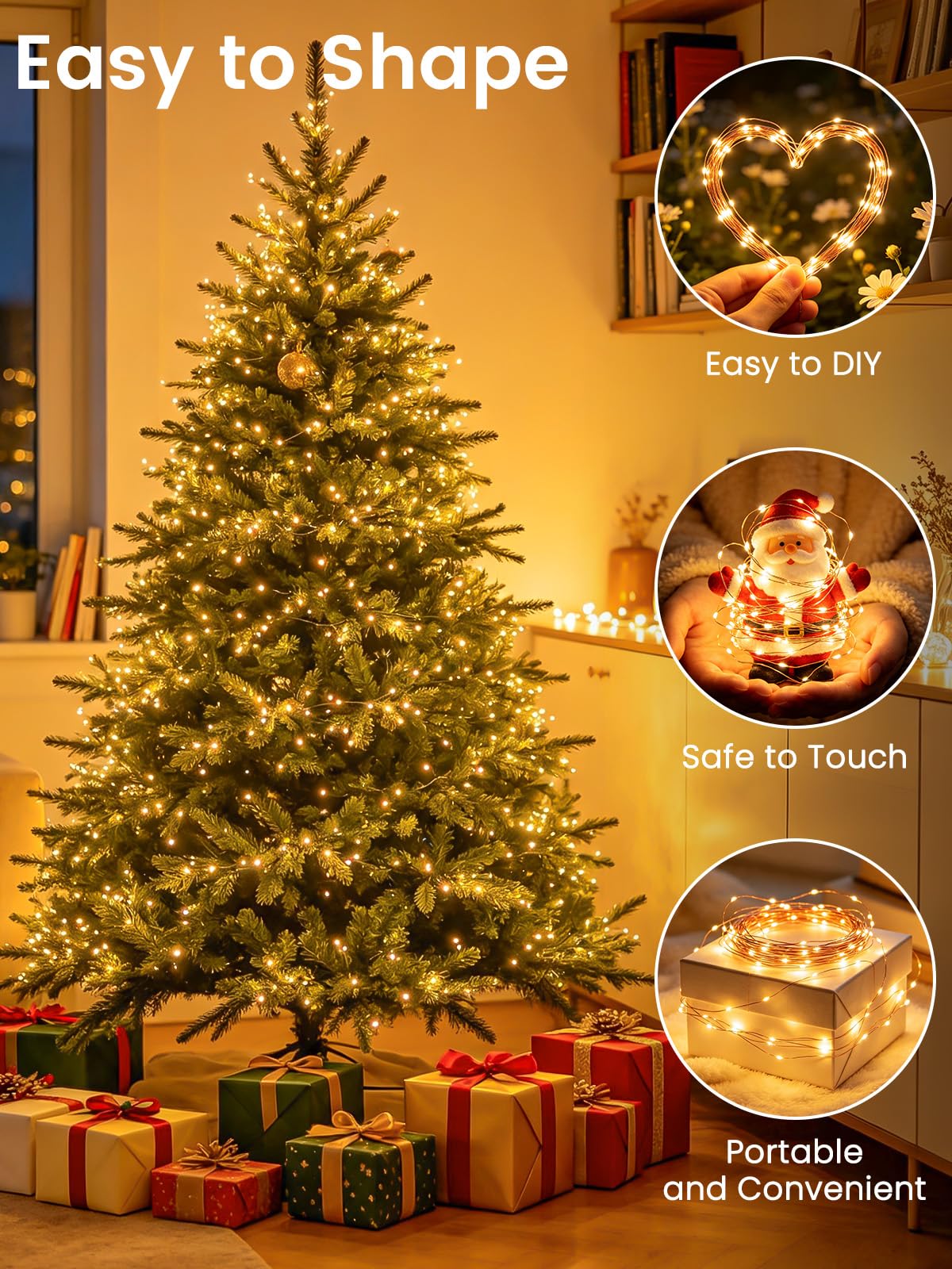 2 Pack Fairy Lights Plug in 99FT 300 LED Christmas String lights Warm White