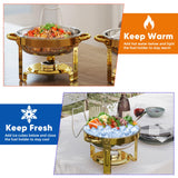 4 Pack Gold Round Chafing Dishes for Buffet, 5 QT Food Warmers and Cold Food Server for Parties, Events Hosting, Family Gatherings, Full Set Catering Supplies with Serving Utensils Accessories