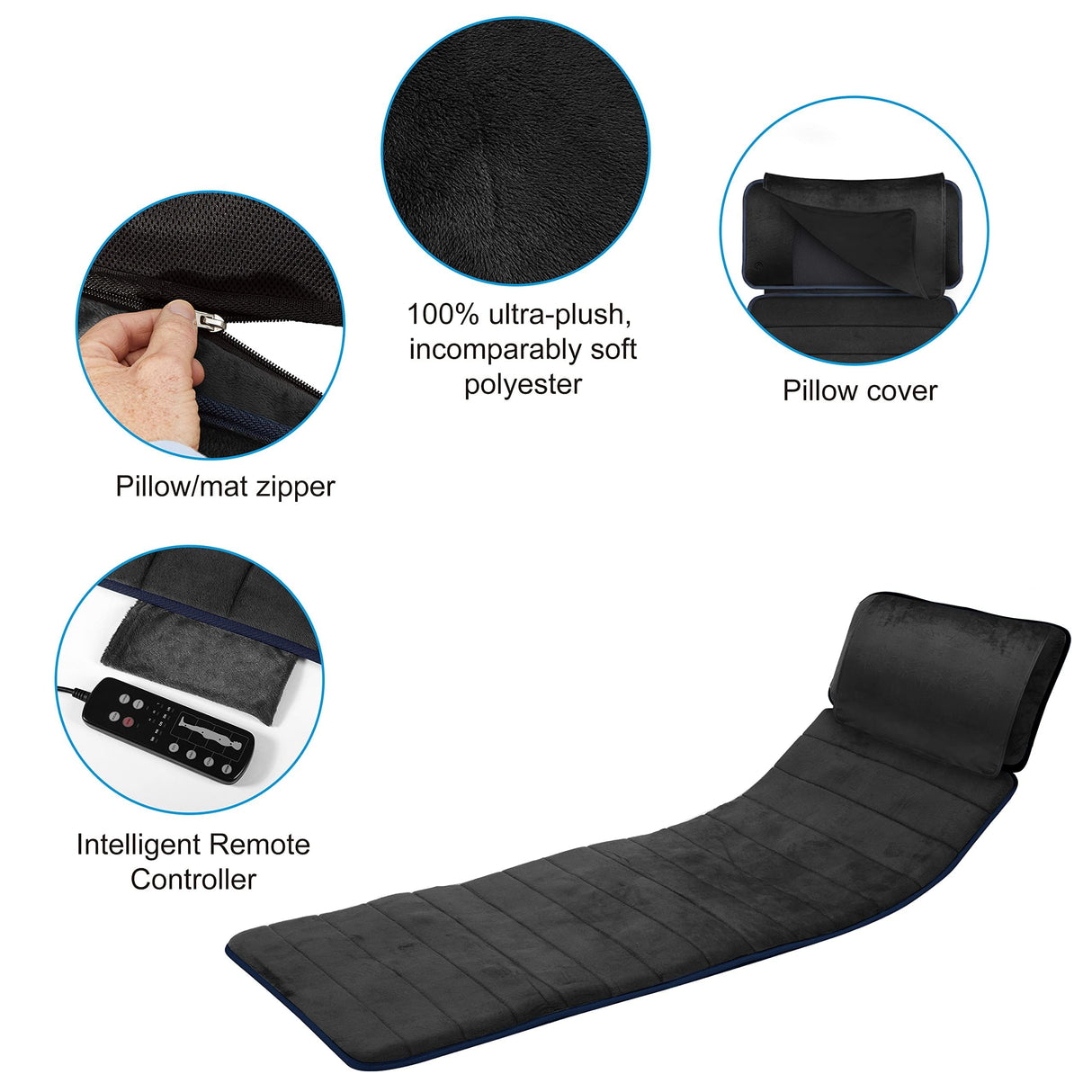 COMFIER Full Body Massage Mat,10 Vibrating Motors Massage Pad with APP Control and Movable Shiatsu Neck Massage Pillow, 4 Heating Pads for Neck,Shoulders,Back Massager, Black